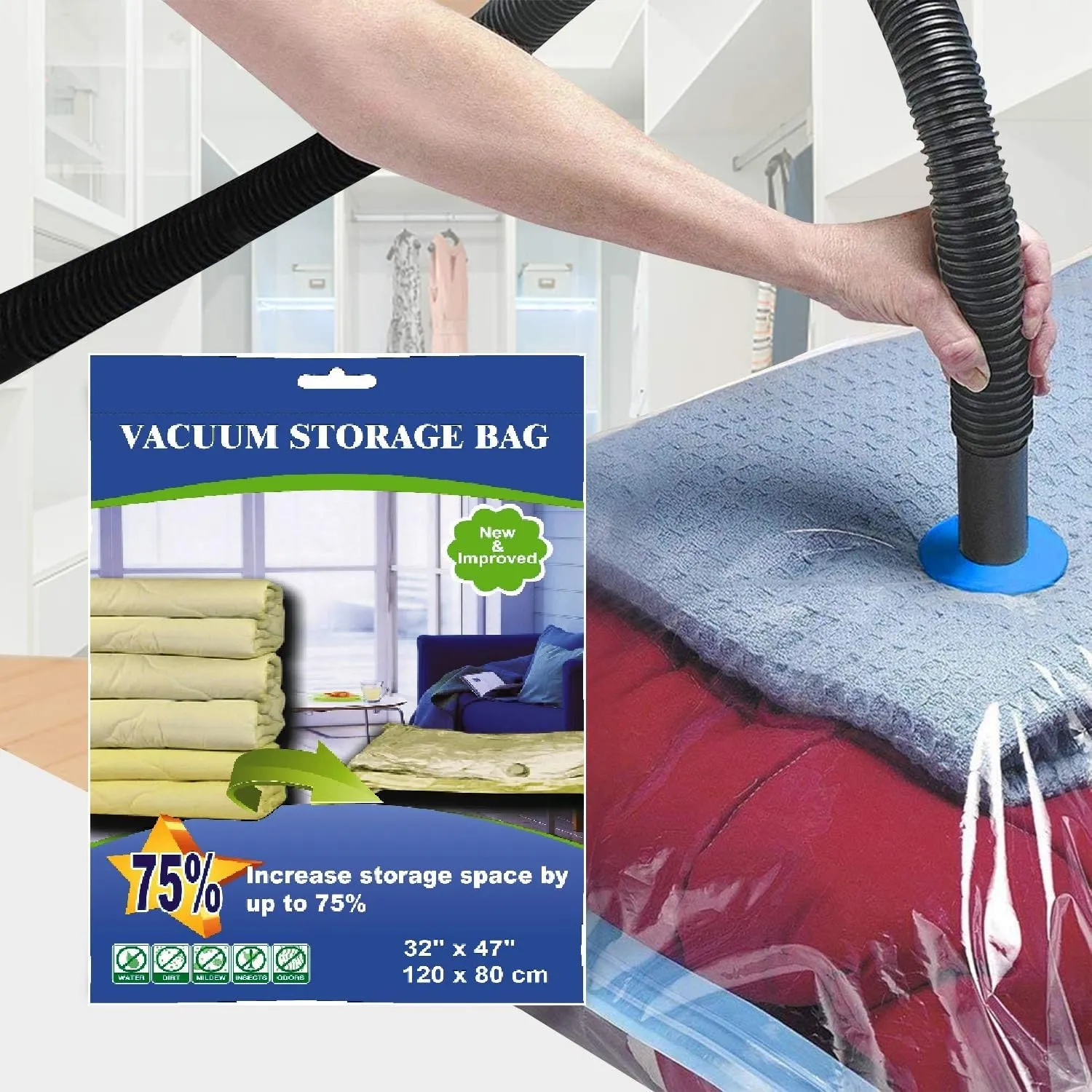 x5-10 Pack of Premium Super Jumbo Vacuum Storage Space Saver Bags - 5 Size Options